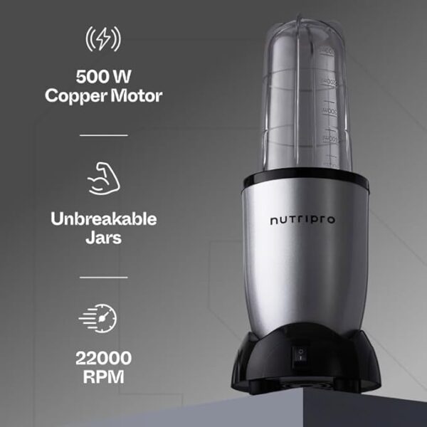 NutriPro Juicer Mixer Grinder NutriPro Juicer Mixer Grinder - Smoothie Maker - 500 Watts (2 Jars & 1 Blade, Silver) - 2 Year Warranty