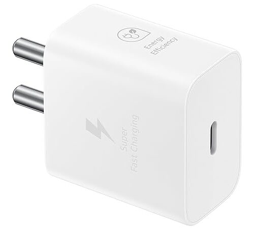 Samsung Original 25W USB Type-C Travel Adaptor Without Cable for Google Pixel, Xiaomi, Motorola, iPhone, Samsung Galaxy Tab S/A Series, Galaxy S10/M54/M55/A80/A90/S25/S24, White