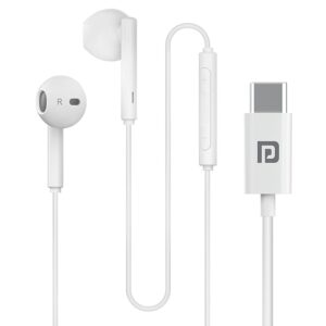 Portronics Conch Theta C in Ear Type C Wired Earphones with in Line HD Mic, Powerful Audio, 14.2mm Driver, Unique Earbuds Design, TPE Anti Tangle Wire, in line Controls, Wide Compatibility(White)