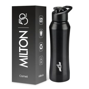 MILTON Comet 1000 Stainless Steel Water Bottle 1000 ml, Single Walled, ISI Certified I Leak Proof Lid, Rust Proof I For School, Office, Gym I Black