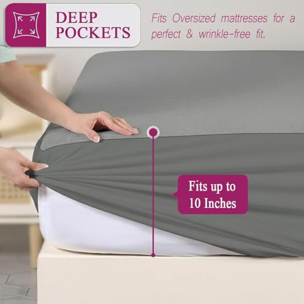 Trance 100% Waterproof Premium Mattress Protector for Double Bed King Size 78x72 Inches | Cotton Feel Mattresses Cover | Elastic Fitted | Fits Upto 10 Inch | Bed Protector Cover (78"x72" King Grey)