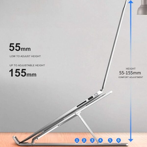 Dyazo 6 Angles Adjustable Aluminum Ergonomic Foldable Portable Tabletop Laptop/Desktop Riser Stand Holder Compatible for MacBook, HP, Dell, Lenovo & All Other Notebook (Silver)