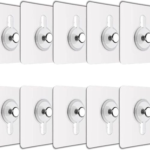 JIALTO Plastic 10 Pcs Self Adhesive Wall Hooks - Heavy Duty Transparent Hook for Photo Frames, Wall Clocks, Keys - No Damage, Easy Installation