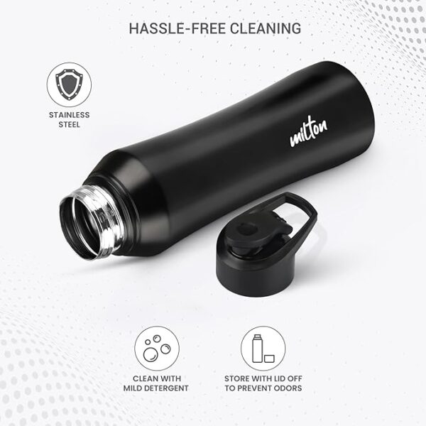 MILTON Comet 1000 Stainless Steel Water Bottle 1000 ml, Single Walled, ISI Certified I Leak Proof Lid, Rust Proof I For School, Office, Gym I Black