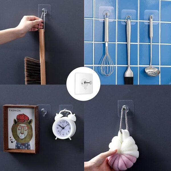 JIALTO Plastic 10 Pcs Self Adhesive Wall Hooks - Heavy Duty Transparent Hook for Photo Frames, Wall Clocks, Keys - No Damage, Easy Installation